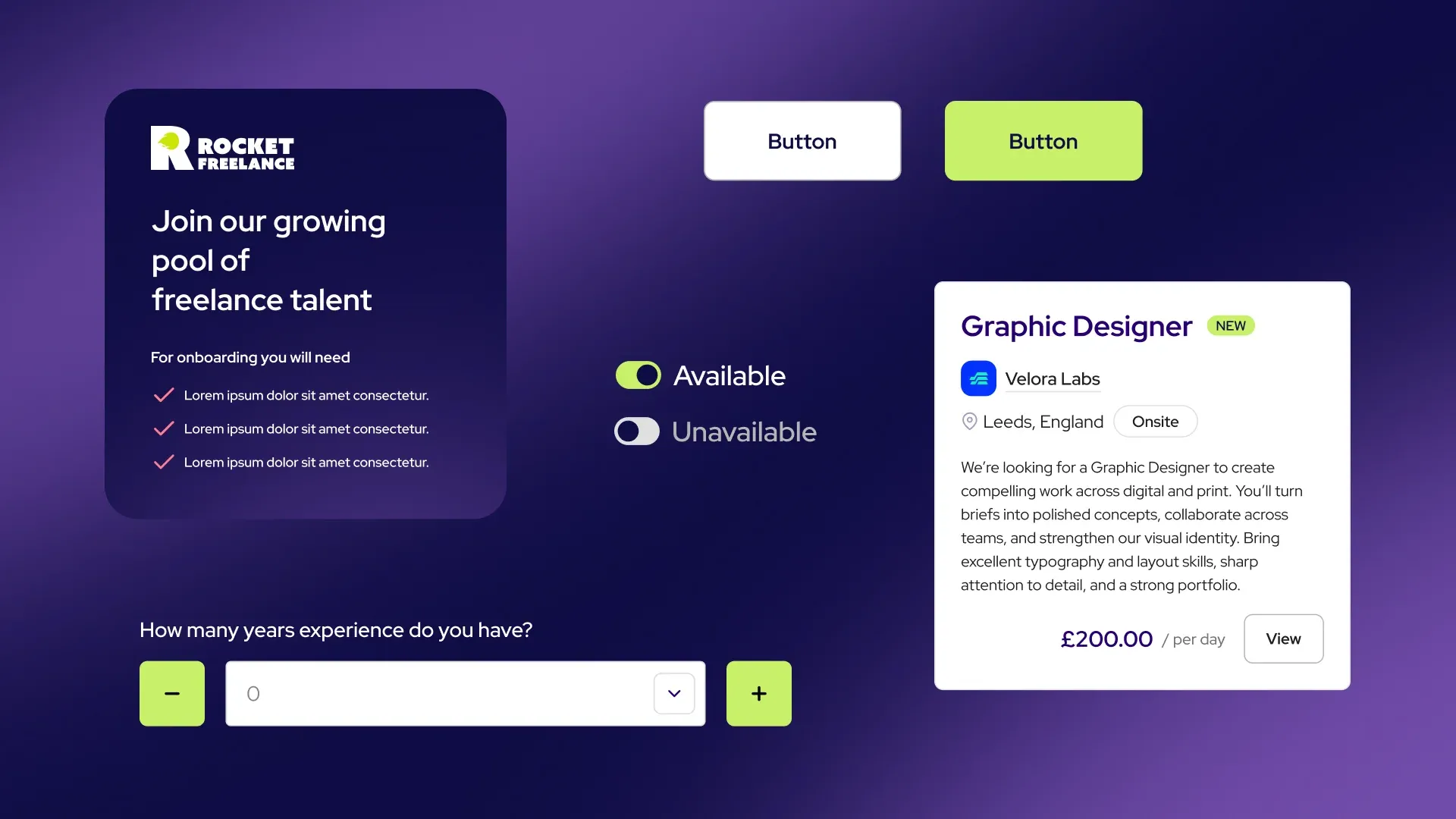 Rocket Freelance interface components and design system